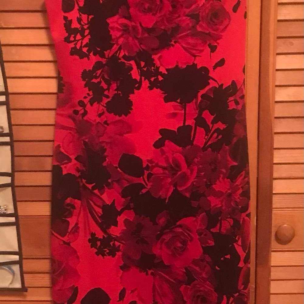 Floral Red and Black Dress